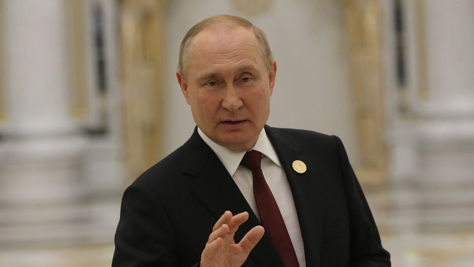 ASHGABAT, TURKMENISTAN - JUNE,29 (RUSSIA OUT) Russian President Vladimir Putin speeches during his press conference at the Ashgabat International Airport, late June,29,2022, in Ashgabat, Turkmenistan. Russian President Putin has arrived to Turkmenistan to attend the VI Caspian Summit. (Photo by Contributor/Getty Images)