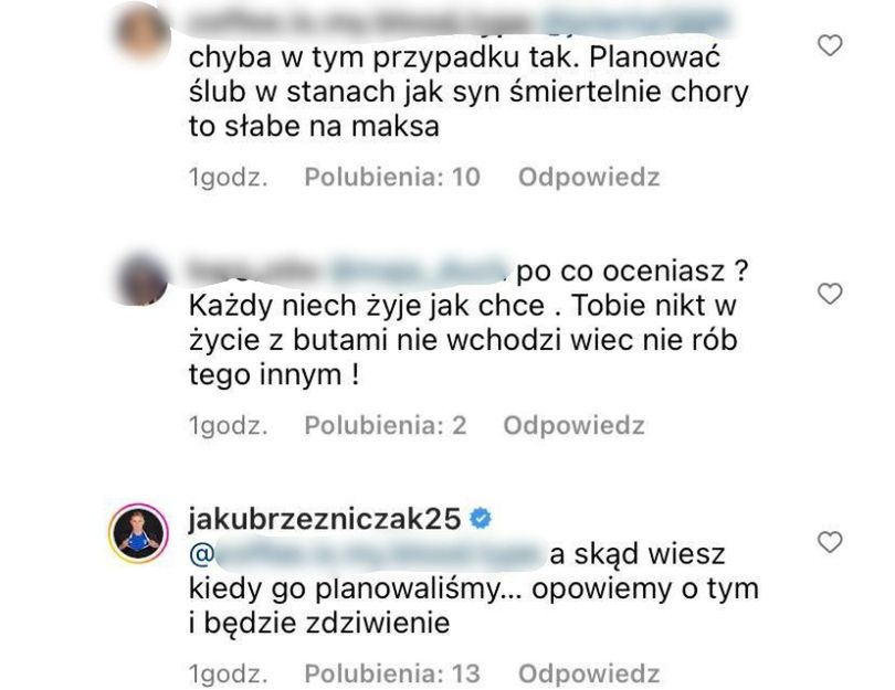 Jakub Rzeźniczak odpowiada internautom pod ślubnym zdjęciem