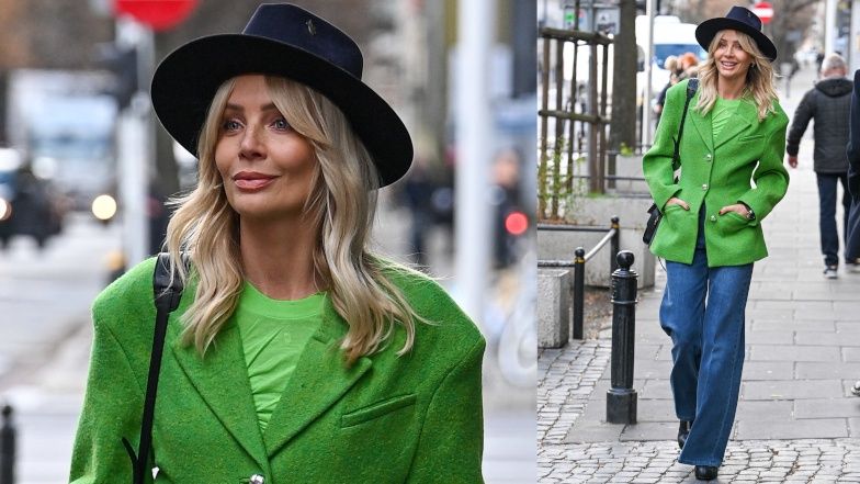 Agnieszka Woźniak-Starak odjeżdża spod pracy w elektrycznym samochodzie