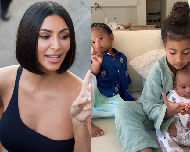 Kim Kardashian chwali się dziećmi! Złowrogie miny North i Sainta rozbawiły internautów (FOTO)
