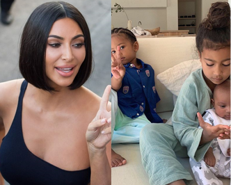 Kim Kardashian chwali się dziećmi! Złowrogie miny North i Sainta rozbawiły internautów (FOTO)