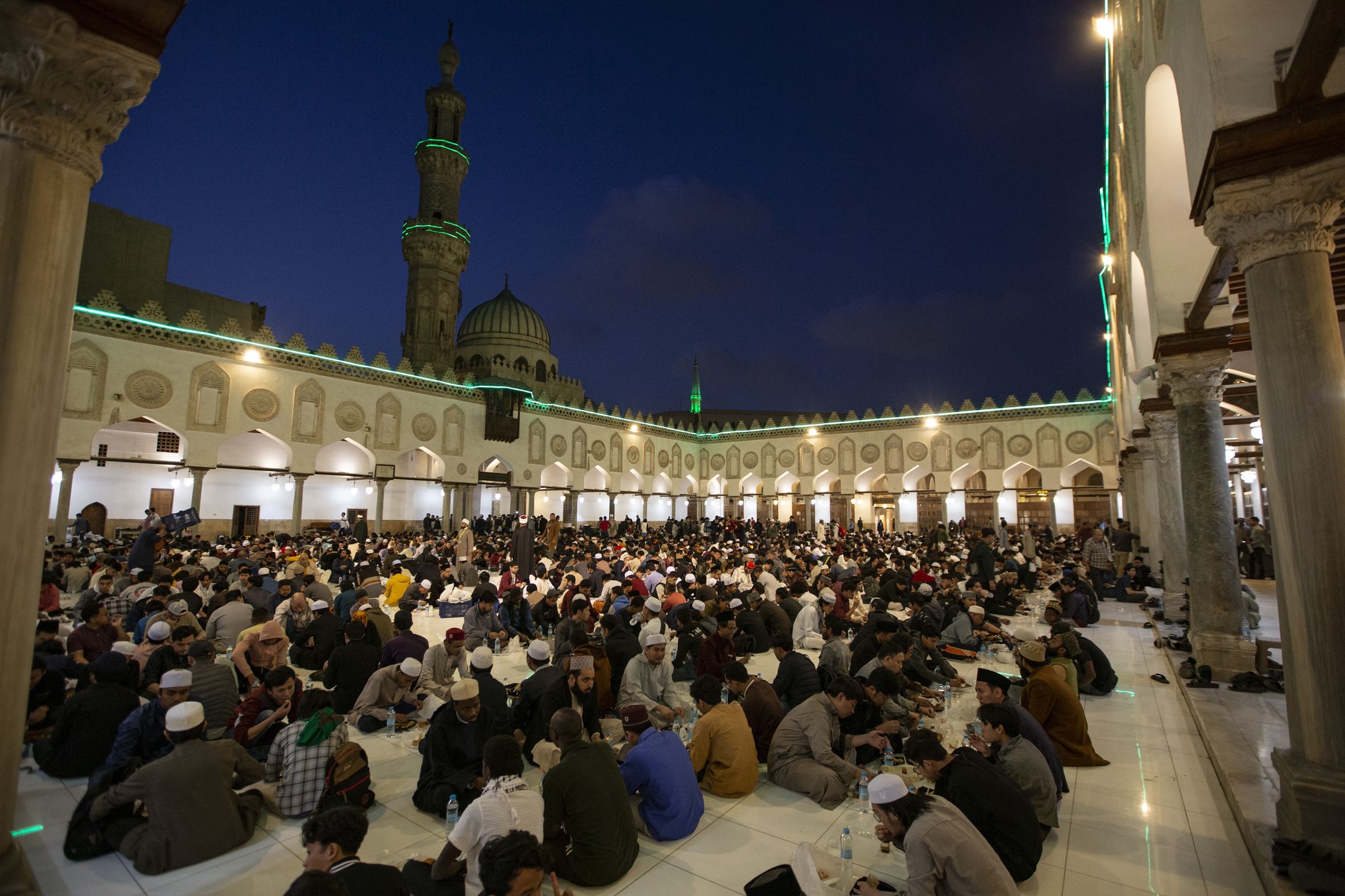 Iftar Event At Egypt's Al-Azhar MosqueThe mosque organizes a collective Iftar for the second year for foreign students, at the rate of 4,000 meals per day, with a total of 120,000 meals per month, within the framework of the humanitarian, religious and patriotic role played by Al-Azhar in serving and caring for its expatriate children, guests of Egypt, on March 25, 2023 in Cairo, Egypt. (Photo by Mahmoud Elkhwas/NurPhoto via Getty Images)NurPhotonurphoto, general news, cairo - egypt, march 25, 25th march 2023, religion and spirituality