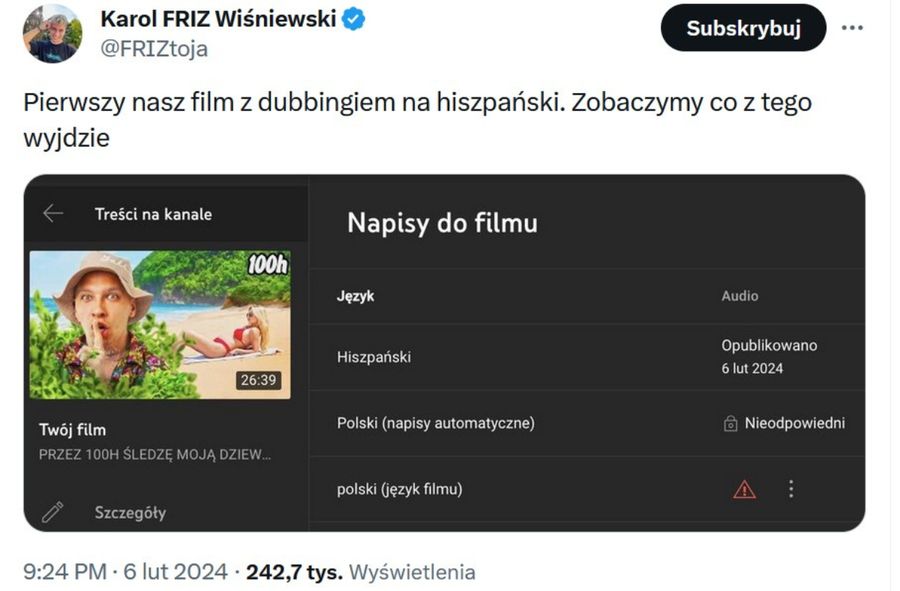 Friz dodał hiszpański dubbing do filmu