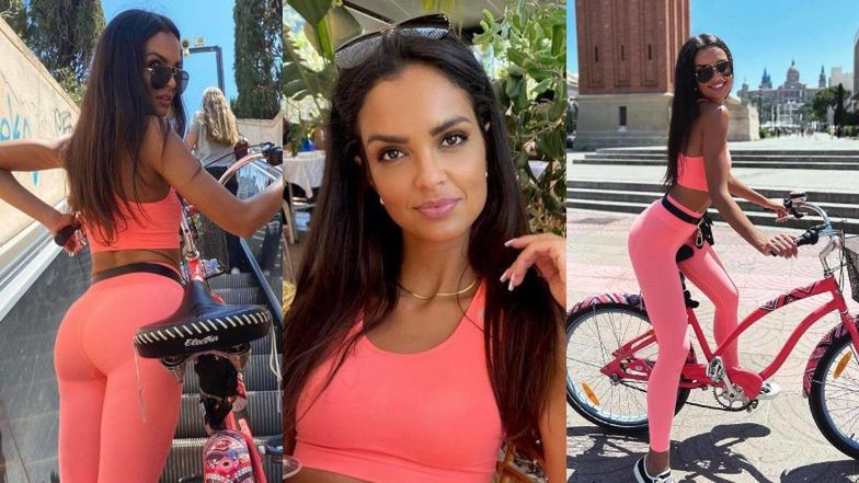 Klaudia El Dursi wypina się na rowerze podczas przejażdżki po Barcelonie