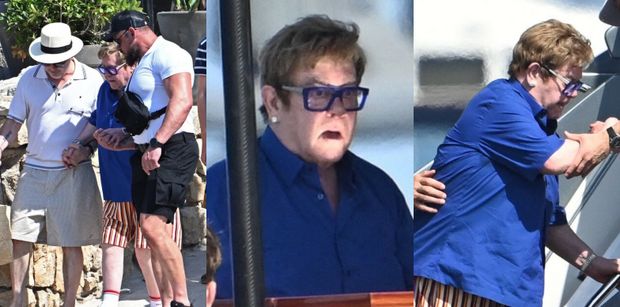 Elton John wypoczywa z mężem i synami u wybrzeży Cannes. 79-latek nie porusza się już samodzielnie (ZDJĘCIA)