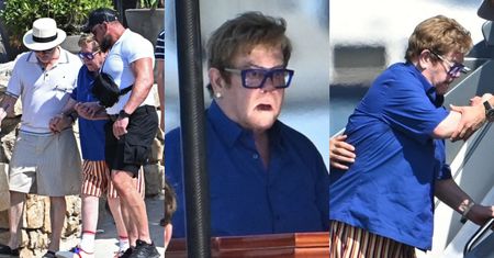 Elton John wypoczywa z mężem i synami u wybrzeży Cannes. 79-latek nie porusza się już samodzielnie (ZDJĘCIA)