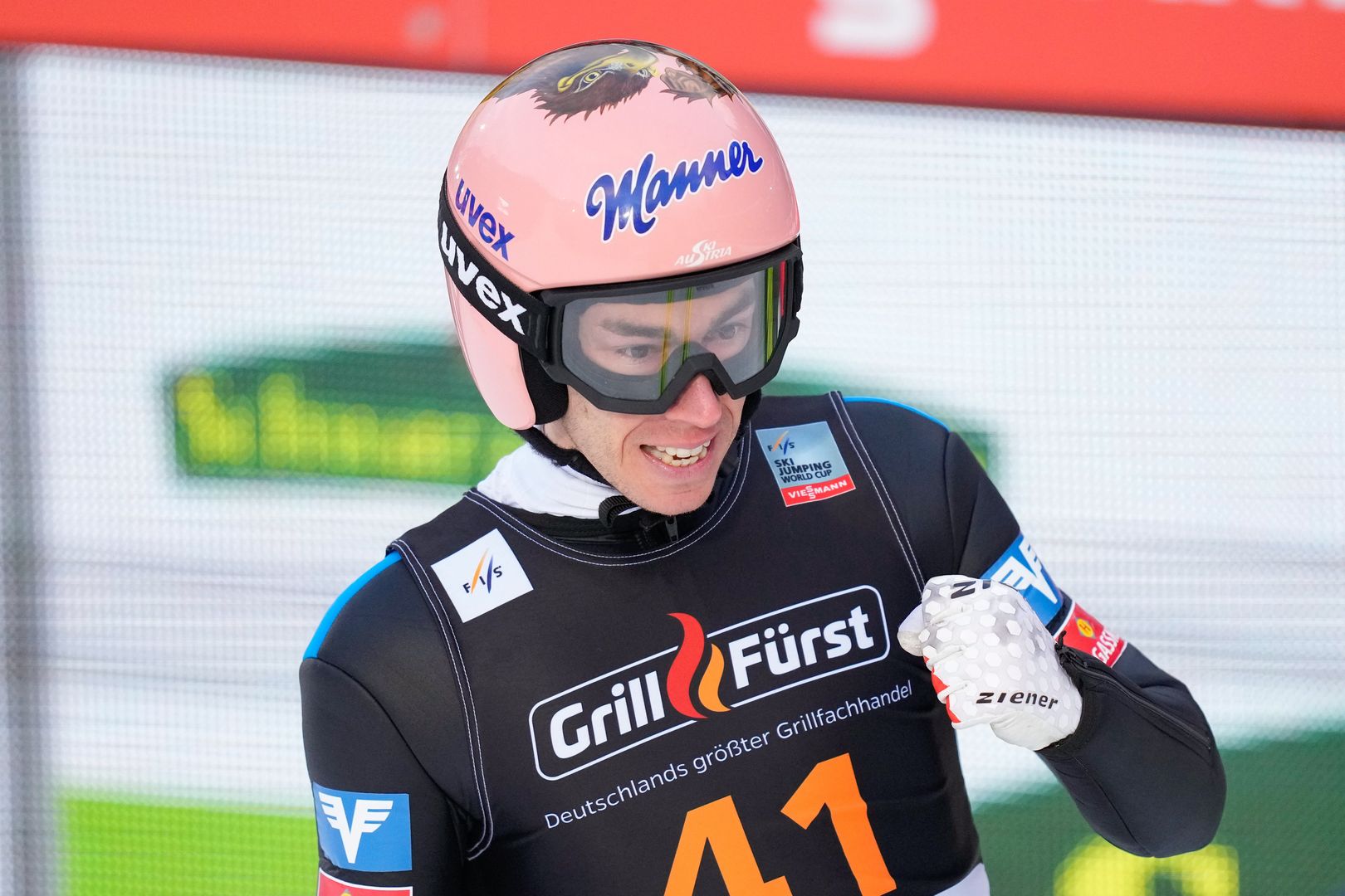 WILLINGEN, GERMANY - JANUARY 30: Stefan Kraft of Austria celebrates during the Individual HS145 at the FIS World Cup Ski Jumping Men Willingen at Stadion an der Mühlenkopfschanze on January 30, 2022 in Willingen, Germany. (Photo by Alex Gottschalk/DeFodi Images via Getty Images)