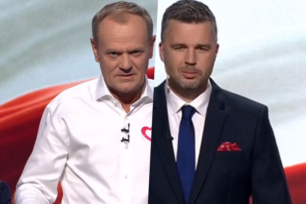 Debata TVP. Tusk wbił bolesną szpilę Rachoniowi. Pracownik TVP odbił piłeczkę