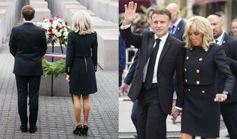 Brigitte Macron w spódniczce składa wieniec przed Pomnikiem Pomordowanych Żydów Europy (ZDJĘCIA)