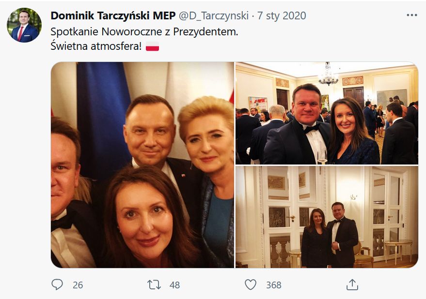 Dominik Tarczyńśki i Agnieszka Migoń na spotkaniu z parą prezydencką 