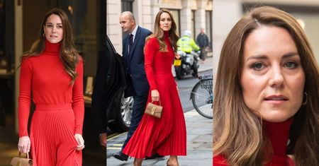 Szczupła Kate Middleton w krwistoczerwonej stylizacji odwiedza organizację wspierającą osoby uzależnione (ZDJĘCIA)
