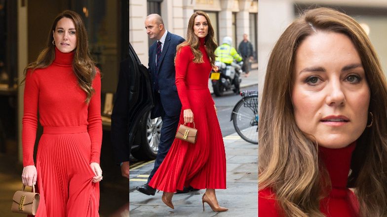 Szczupła Kate Middleton w krwistoczerwonej stylizacji odwiedza organizację wspierającą osoby uzależnione (ZDJĘCIA)