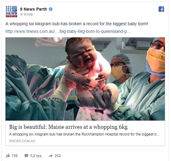 (Facebook.com) Ponad 6 kilogramowy noworodek urodził się w Rockhampton Hospital