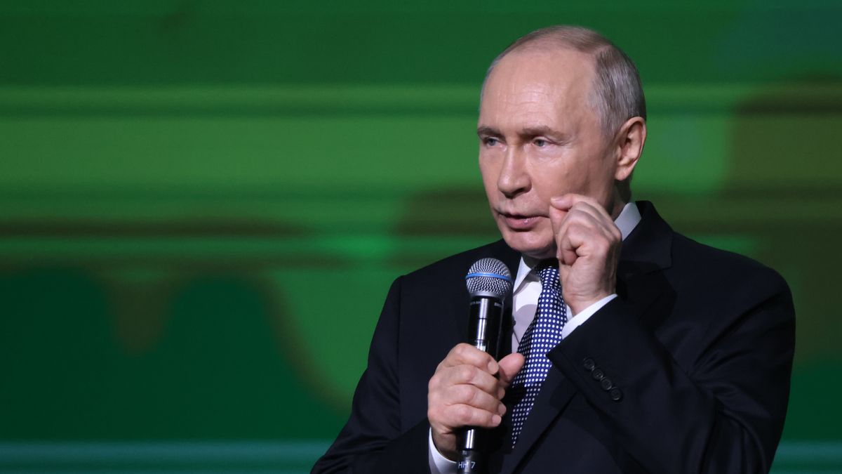 MOSCOW, RUSSIA - JULY 13: Russian President Vladimir Putin talks to his supporters during the "Everything for Victory!" Forum, on July 13, 2026 in Moscow, Russia. Russian President Vladimir Putin is participating in the "Everything for Victory!" Forum, hosted by the All-Russia People's Front coalition. (Photo by Contributor/Getty Images)