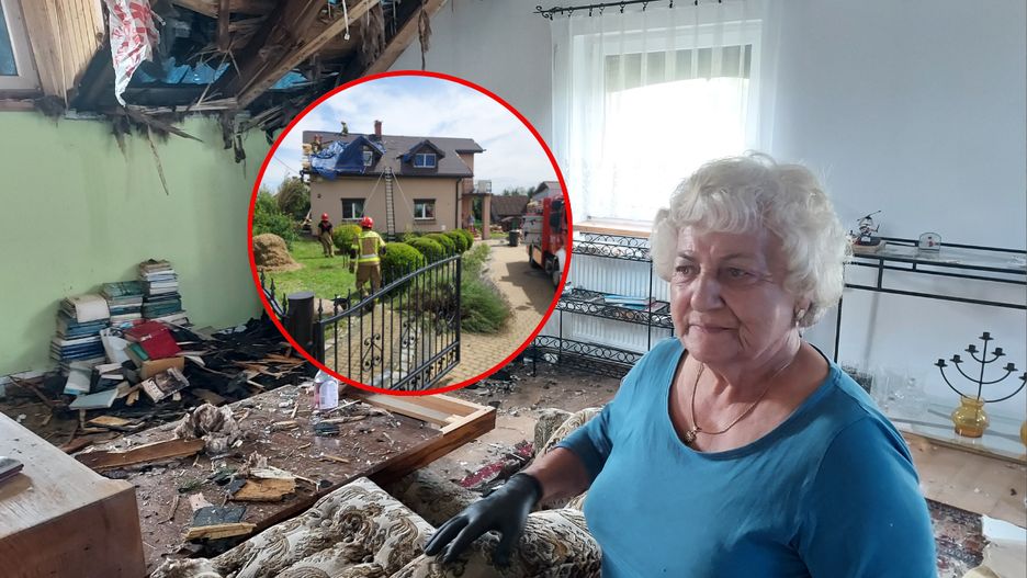 Pani Teresa, mieszkanka wsi Pstrążna. Nawałnica zniszczyła jej dom