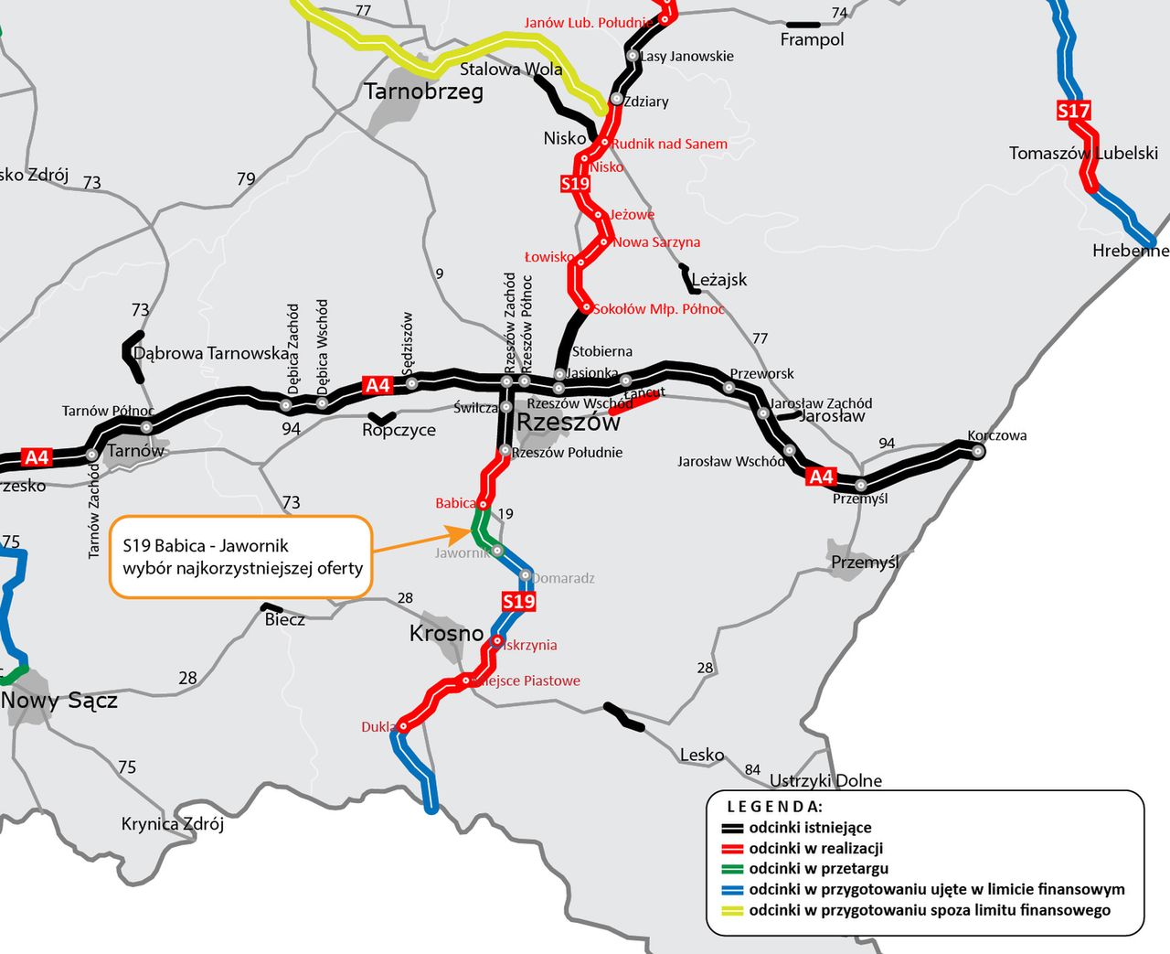 S19 na Podkarpaciu - mapa realizacji