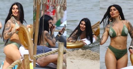 "Królowa życia" Anna Renusz pluska się w morzu i poprawia makijaż na plaży w Sopocie (ZDJĘCIA)