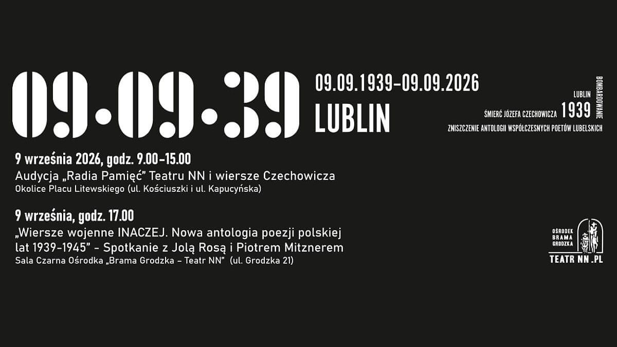 Grafika dotyczącą wydarzeń organizowanych 9 września 2026 roku przez Ośrodek „Brama Grodzka – Teatr NN"