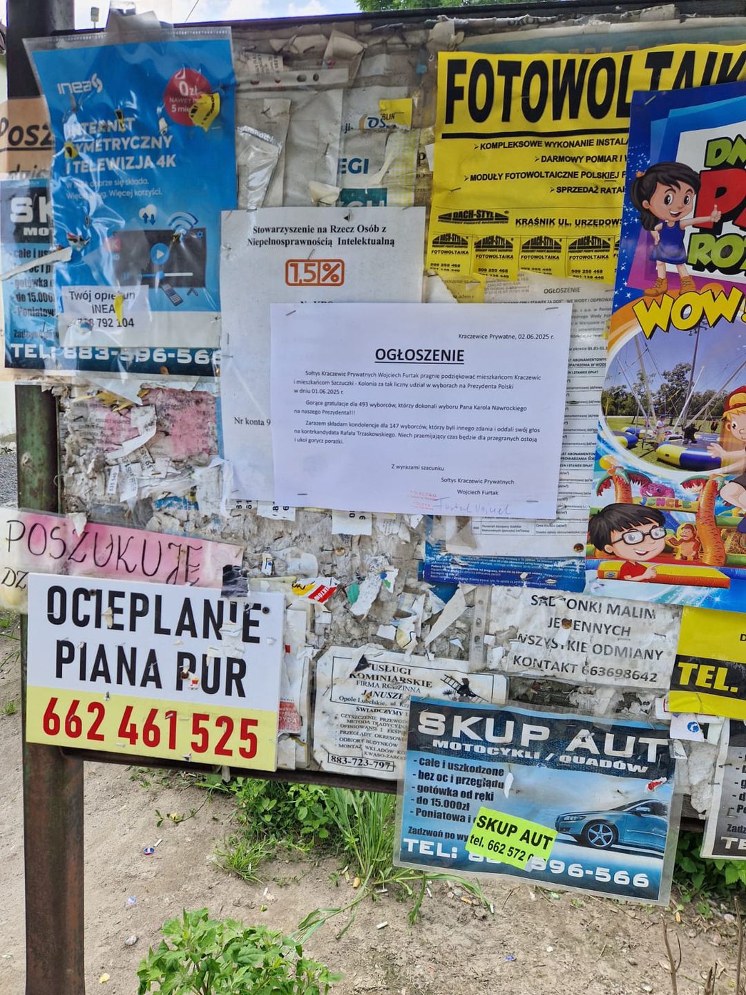 Ogłoszenie wywieszone przez sołtysa Kraczewic Prywatnych