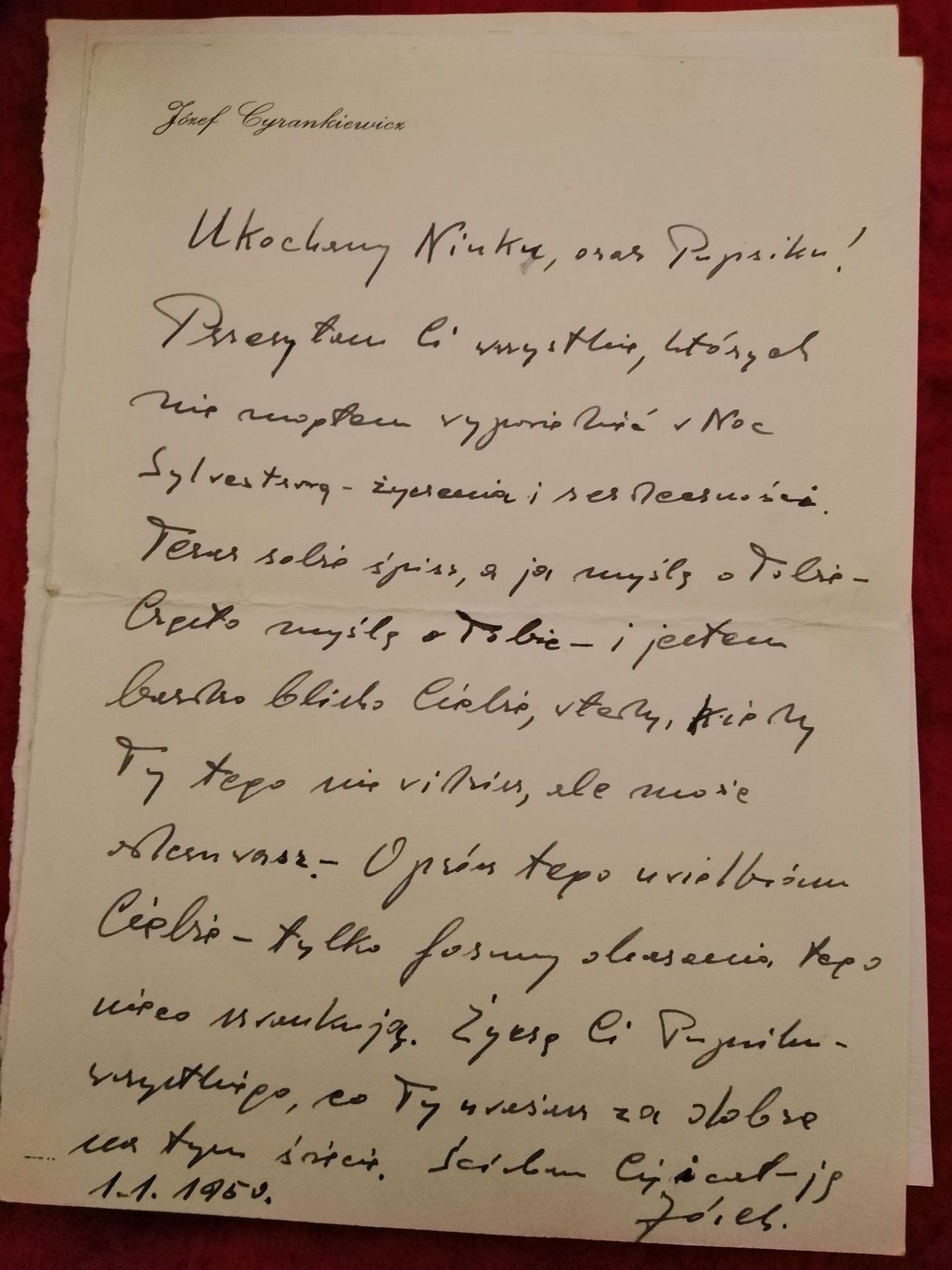 List Niny Andrycz do Józefa Cyrankiewicza