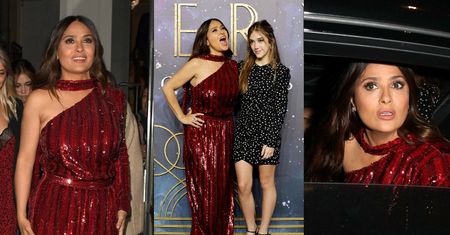 "Wyluzowana" Salma Hayek w widowiskowej sukni Saint Laurent zabiera 14-letnią córkę na after party (ZDJĘCIA)