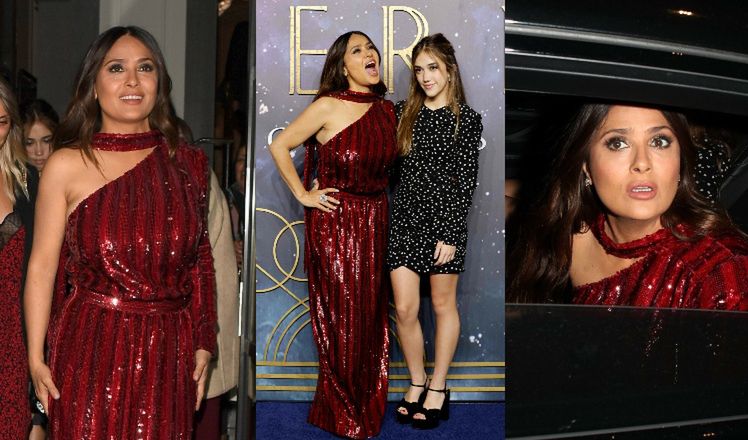 "Wyluzowana" Salma Hayek w widowiskowej sukni Saint Laurent zabiera 14-letnią córkę na after party (ZDJĘCIA)