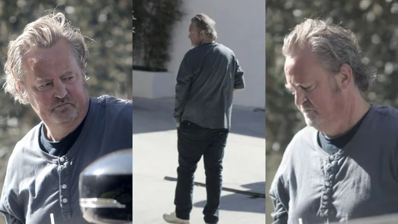 Zmarnowany Matthew Perry z nietęgą miną popija orzeźwiający napój, doglądając remontu domu 