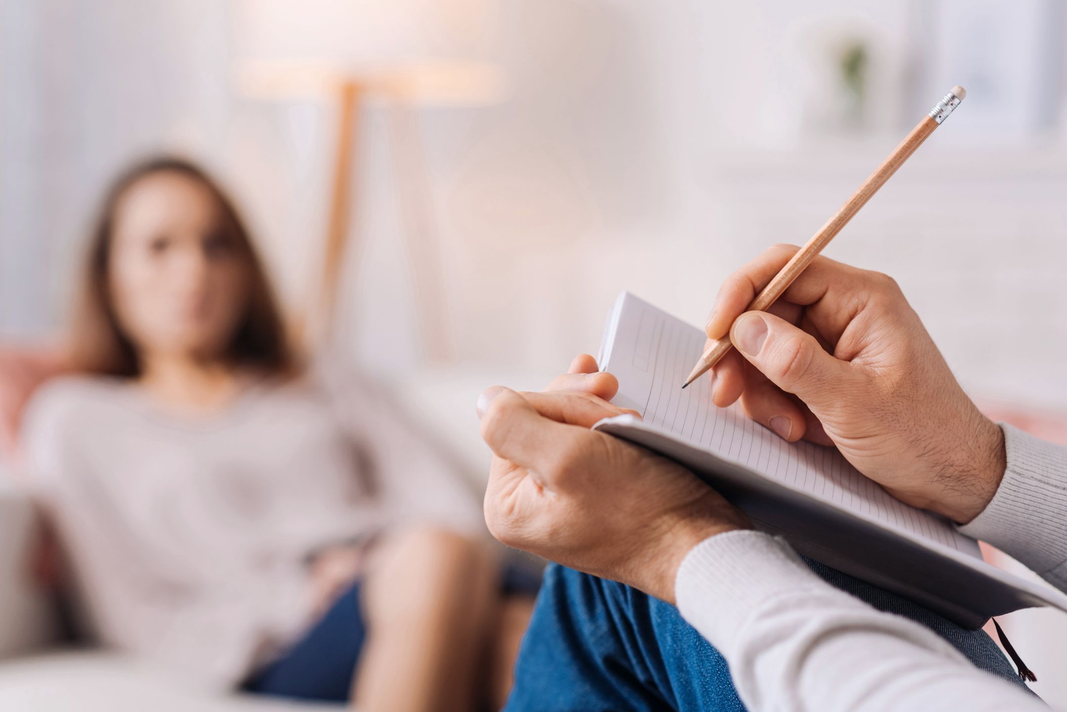 Professional psychologist conducting a consultation
Pay attention to details. Selectife focus of pencil in hands of professional psychotherapist holding it and making notes while talkign with his client
patient, doctor, psychologist, visit, therapy, assistance, help, health, mental, advice, stress, consultation, problem, psychology, worried, healthcare, medical, occupation, therapist, professional, diagnosis, indoors, psychiatry, practitioner, medicine, depression, consultant, writing, discussion, explaining, male, treatment, counselor, sad, session, psychotherapist, psychiatrist, woman, problems, talk, furniture, speak, cooperation, light