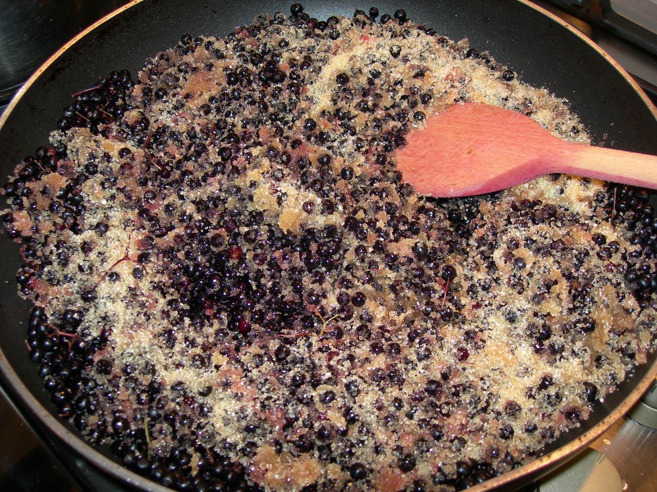 black, lilac, fruits, elderberry, black, in, pan, sugar, preserves, juice, jam, sambucus nigra, sambucus, nigra