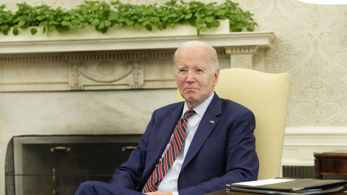 US President Joe Biden while meeting Pedro Sanchez, Spain's prime minister, not pictured, in the Oval Office of the White House in Washington, DC, US, on Friday, May 12, 2023. Sanchez will ask Biden to scrap Trump-era duties on his country's olives that have strained trade ties between the US and European Union. Photographer: Chris Kleponis/CNP/Bloomberg via Getty Images