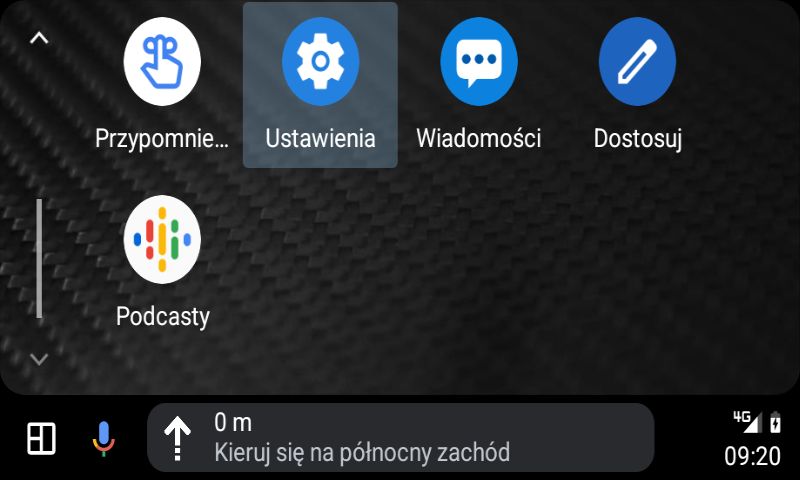 Menu główne Androida Auto