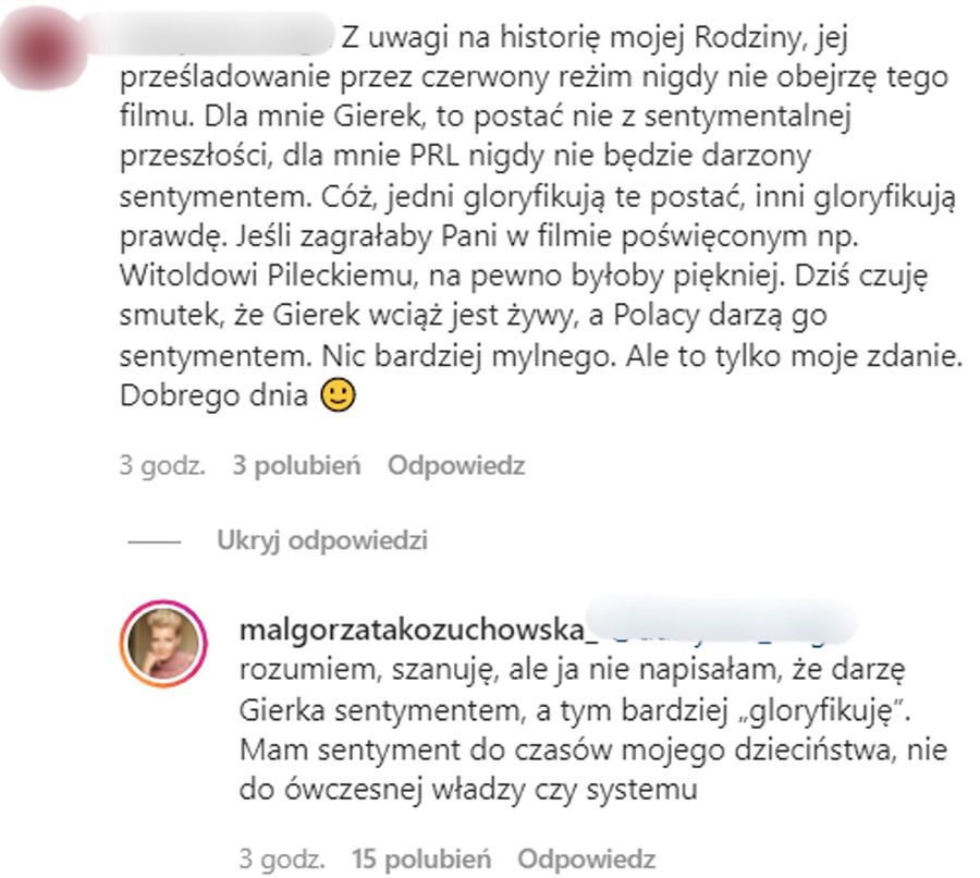 Małgorzata Kożuchowska odpowiada internautce