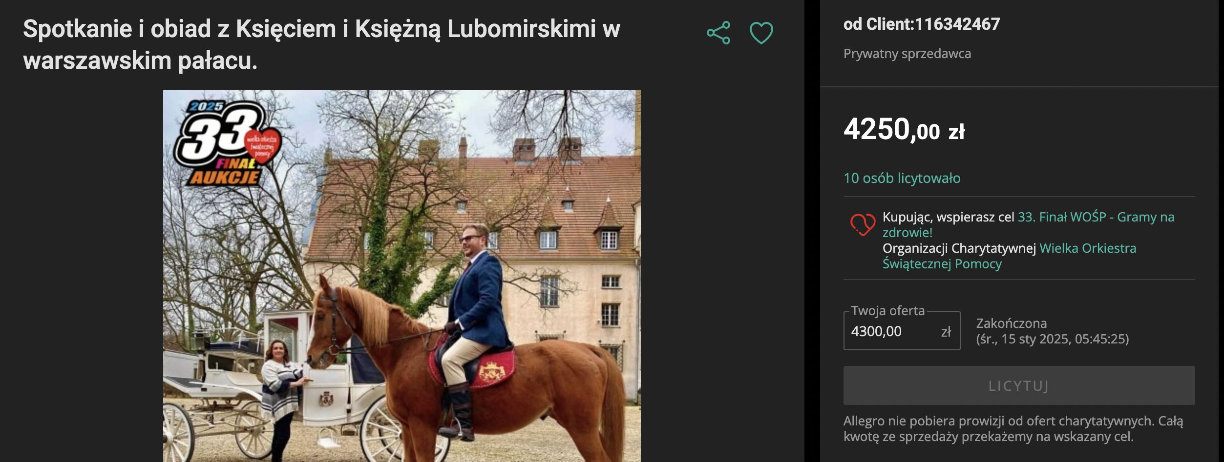 Jan Lubomirski-Lanckoroński wsparł WOŚP