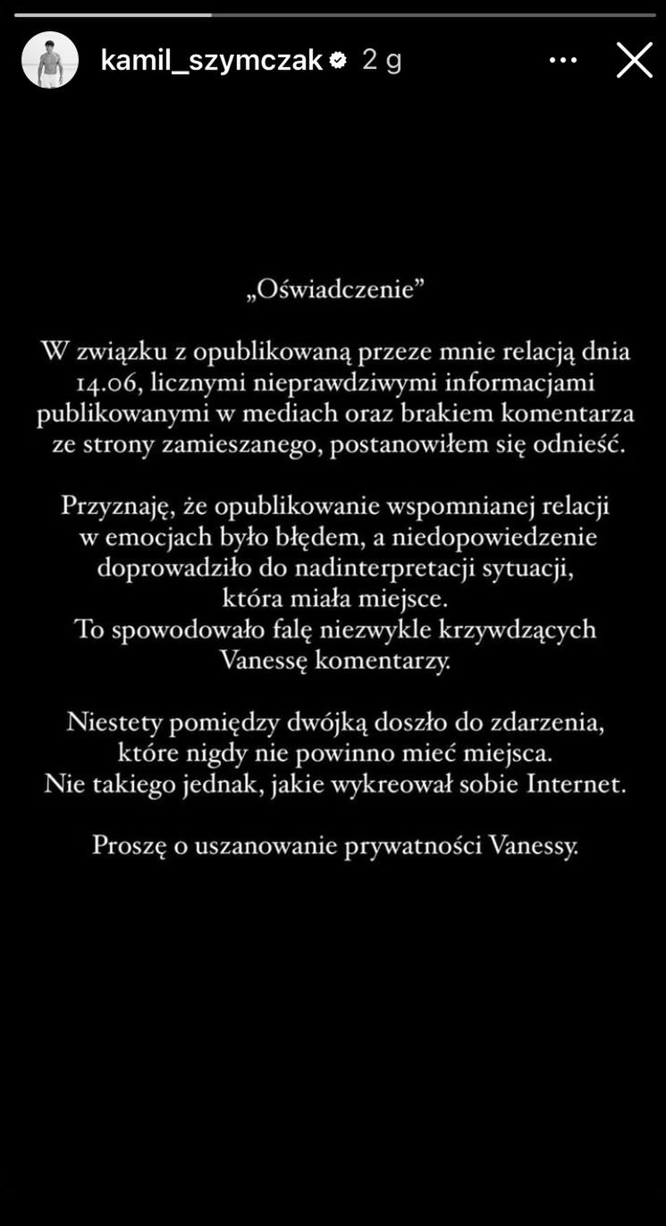 Oświadczenie Kamila Szymczaka 