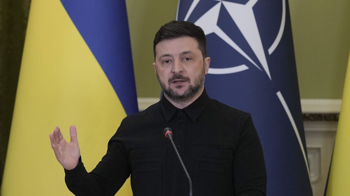 Volodymyr Zelenskiy, Ukraine's president, during a news conference in Kyiv, Ukraine, on Tuesday, Feb. 3, 2026. Ukraine faced the biggest Russian missile and drone attack so far this year after the Kremlin ended a brief moratorium on strikes against energy infrastructure. Photographer: Andrew Kravchenko/Bloomberg via Getty Images