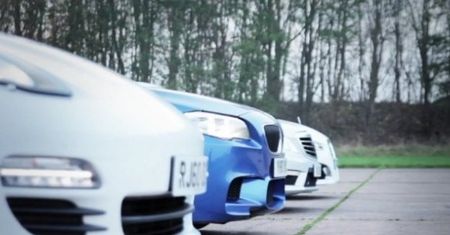 Drag race: BMW M5 vs Jaguar XFR vs Mercedes E63 AMG vs Porsche Panamera S [wideo]