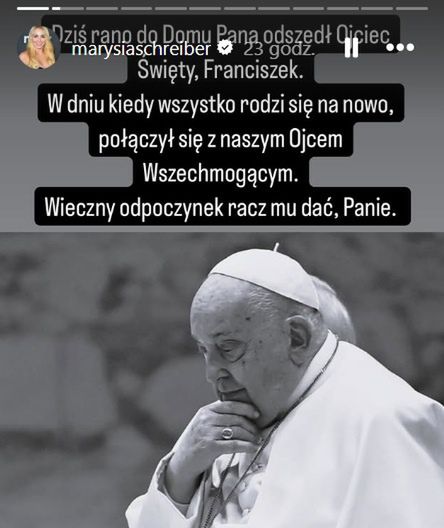 Wpis Marianny Schreiber na Instagramie