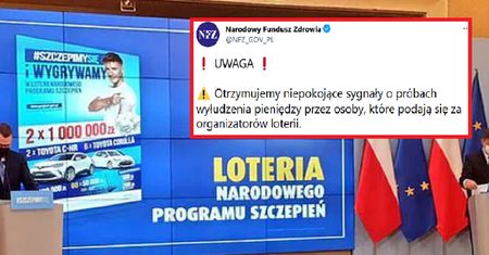 Nowa metoda oszustw "na loterię". NFZ apeluje: "Próby wyłudzenia pieniędzy"
