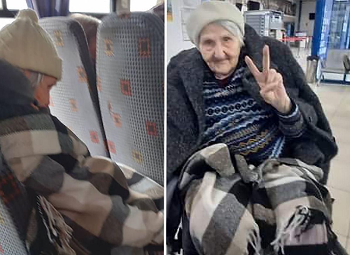 Zofia Curkan w busie z lewej i na lotnisku w Jassy z prawej