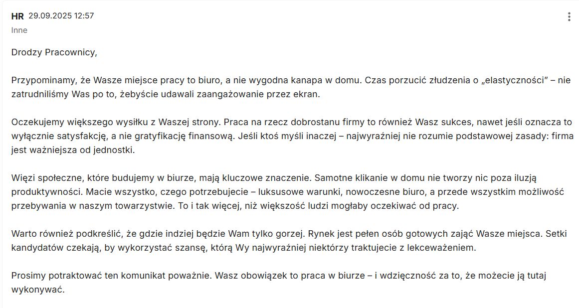 Screen wpisu na Allegro, podszywający się pod dział HR