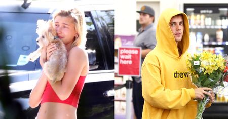 Justin Bieber kupuje kwiaty smutnej żonie tulącej się do pieska (FOTO)