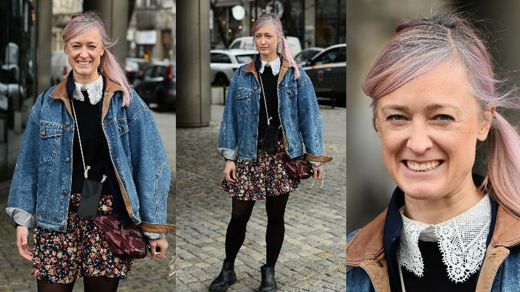 Matylda Damięcka pozuje przed studiem "Dzień Dobry TVN"