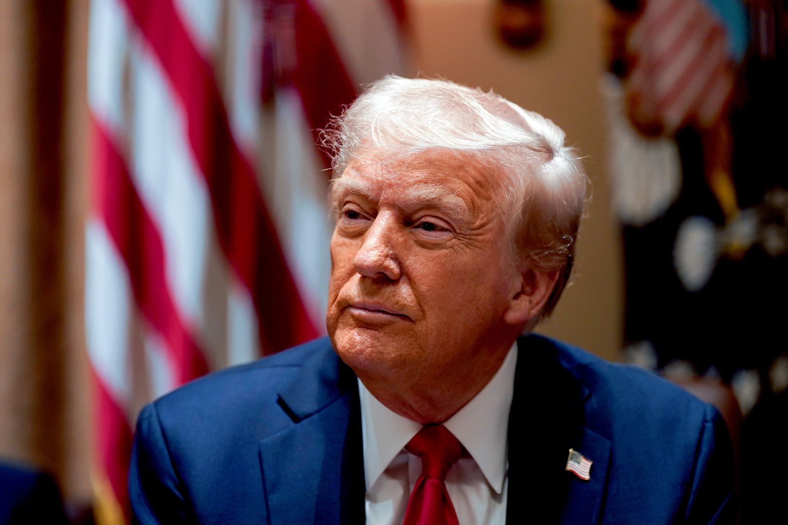 US President Donald Trump during a cabinet meeting at the White House in Washington, DC, US, on Wednesday, Feb. 26, 2025. Elon Musk's demand that more than two million federal employees defend their work is facing pushback from other powerful figures in the Trump administration, in a sign that the billionaire's brash approach to overhauling the government is creating division. Photographer: Al Drago/Bloomberg via Getty Images