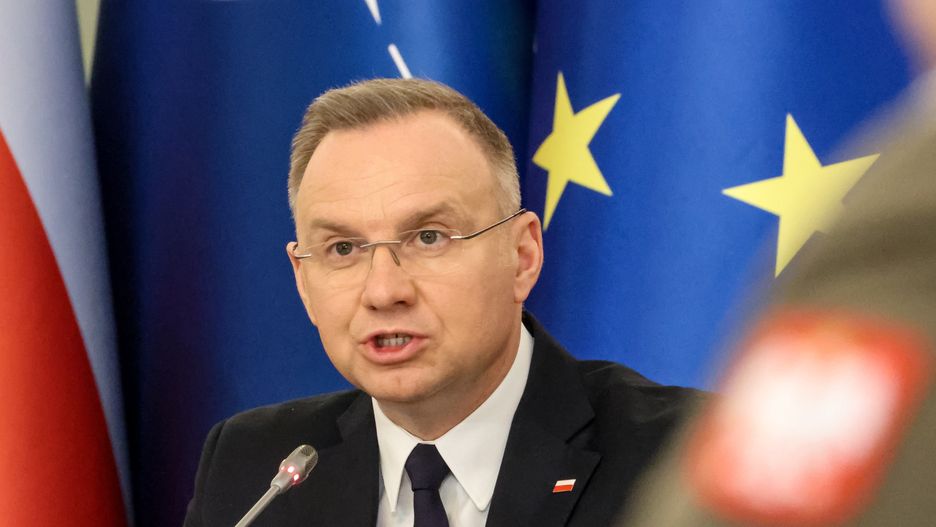 Andrzej Duda President of Poland holds a Polish National Security Council in response to the new approach of the USA administration towards the war in Ukraine and security in Europe in the Presidential Palace in Warsaw on February 24, 2025. President Andrzej Duda decided to hold the meeting on the third anniversary of the invasion of Ukraine to underline Polish support in the Ukrainian struggle. (Photo by Dominika Zarzycka/NurPhoto via Getty Images)