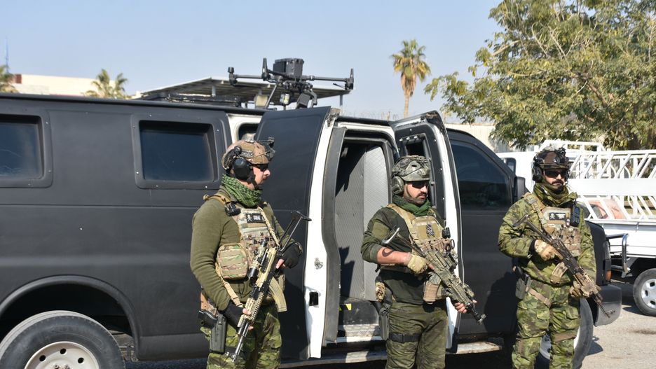 KIRKUK, IRAQ - JANUARY 26: Iraqi police forces use unmanned aerial vehicle (UAV) to increase security measures in Kirkuk, Iraq on January 26, 2023. (Photo by Ali Makram Ghareeb/Anadolu Agency via Getty Images)