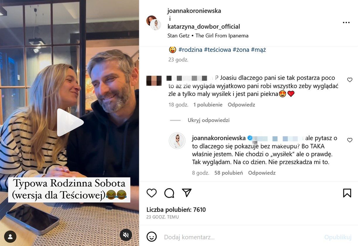 Joanna Koroniewska odpowiedziała na wpis internautki