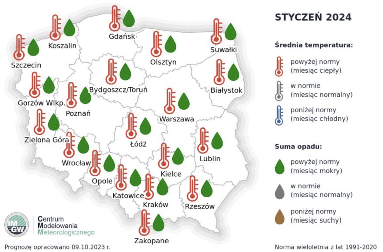 Prognoza pogody na styczeń 2024