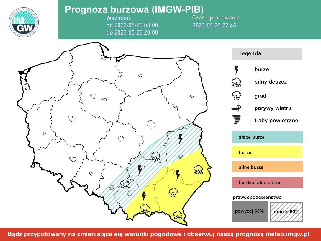Prognoza burzowa IMGW na piątek 26.05.2023