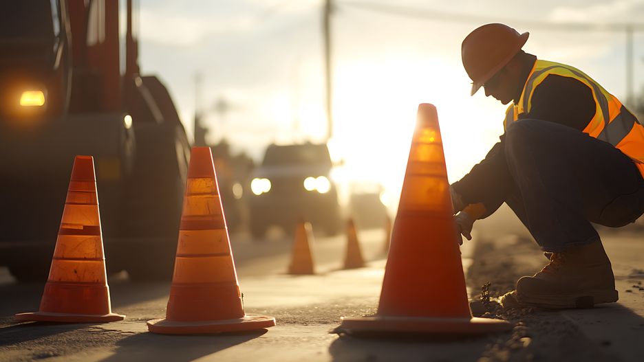 road, construction, worker, setting, up, traffic, cones, zone, safety, organization, control, techniques, roadwork, management, content, placing