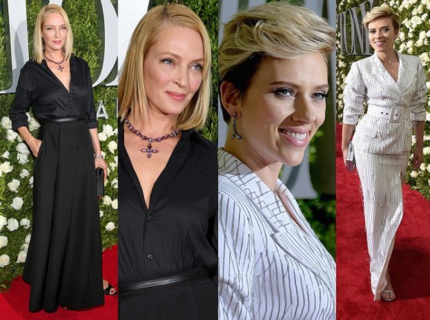 Uma Thurman w czerni i Scarlett Johansson w bieli pozują na Tony Awards (ZDJĘCIA)